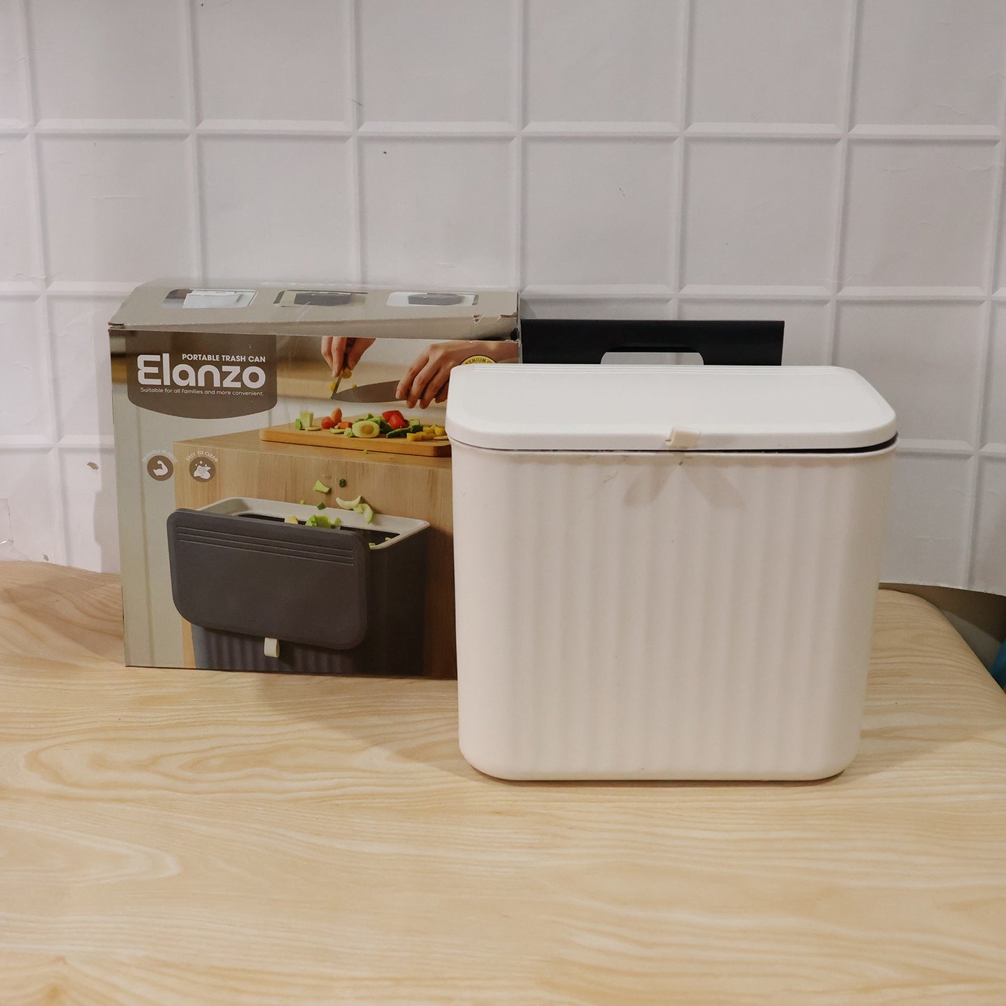 Portable Plastic Kitchen Dustbin with Lid 25x22 cm