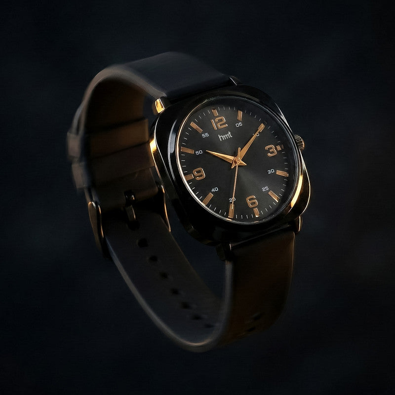 Classic Analog Wrist Watch with Black Dial and Black Silicone Strap for Daily & Casual Wear