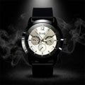 Analog Wrist Watch – Silver Multi-Dial with Black Silicone Strap