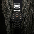 Classic Analog Wrist Watch – Black Dial with Tachymeter Bezel