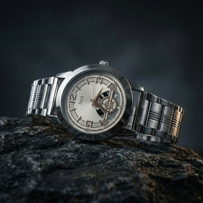 Classic Analog Wrist Watch with Skeleton Dial Design and Metal Strap for Office & Formal Wear
