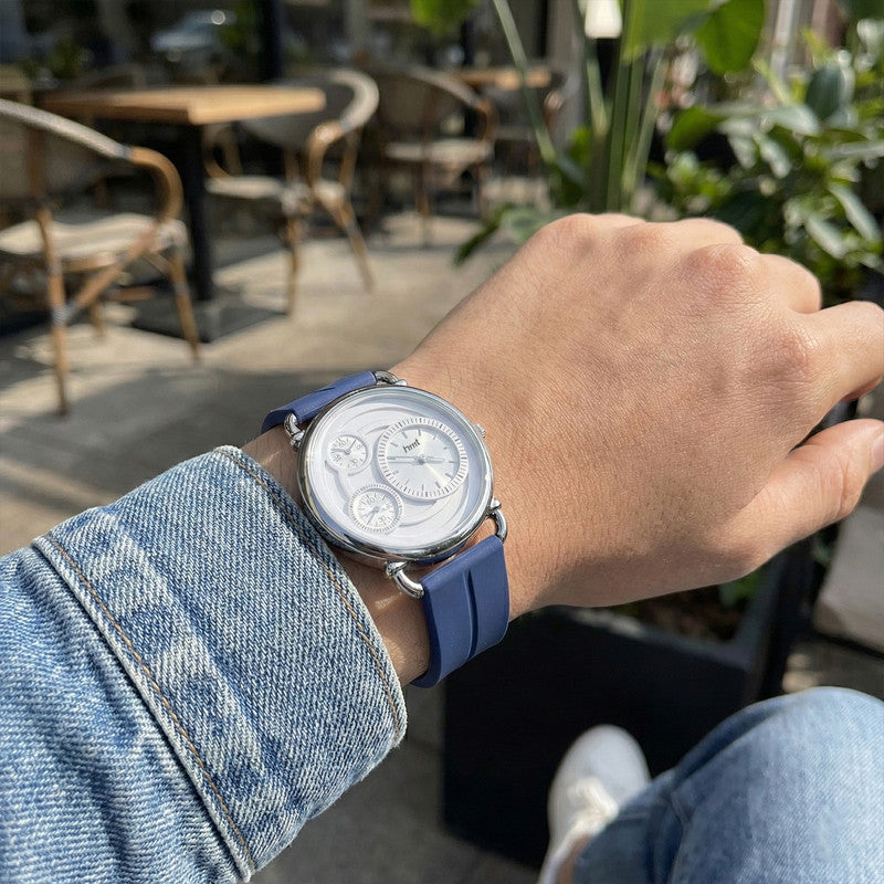 Elegant Analog Watch with Layered White Dial and Blue Magnetic Strap