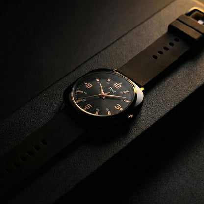 Classic Analog Wrist Watch with Black Dial and Black Silicone Strap for Daily & Casual Wear