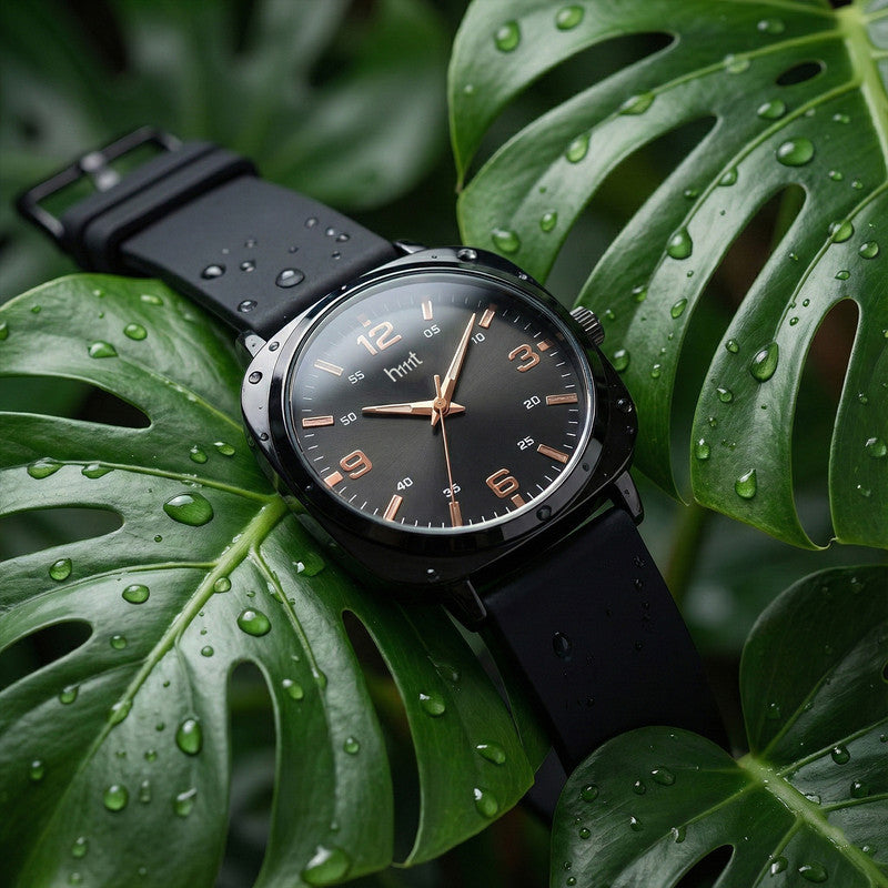 Classic Analog Wrist Watch with Black Dial and Black Silicone Strap for Daily & Casual Wear