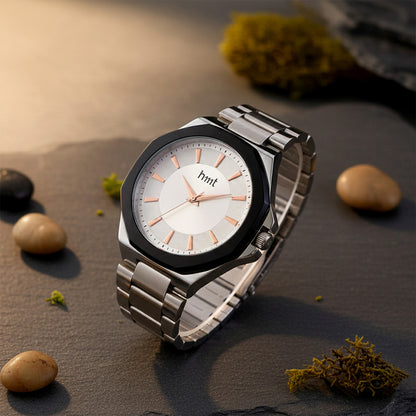 Classic Analog Wrist Watch with Stainless Steel Strap & Minimalist Dial Design
