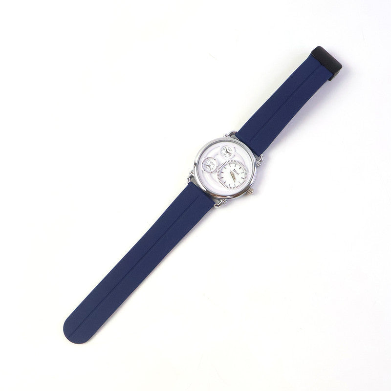 Elegant Analog Watch with Layered White Dial and Blue Magnetic Strap