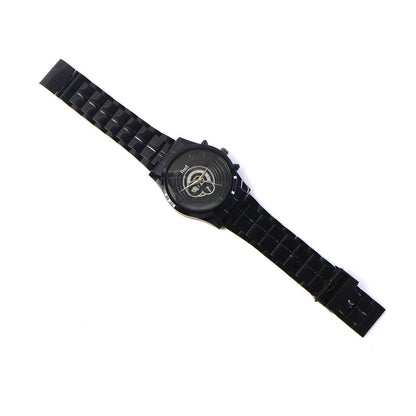 Luxury Analog Wrist Watch with Black Metal Strap & Multi-Layer Skeleton Dial Design