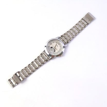 Elegant Analog Wrist Watch with Silver Metal Strap & Open-Heart Dial Design