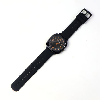 Classic Analog Wrist Watch with Black Dial and Black Silicone Strap for Daily & Casual Wear
