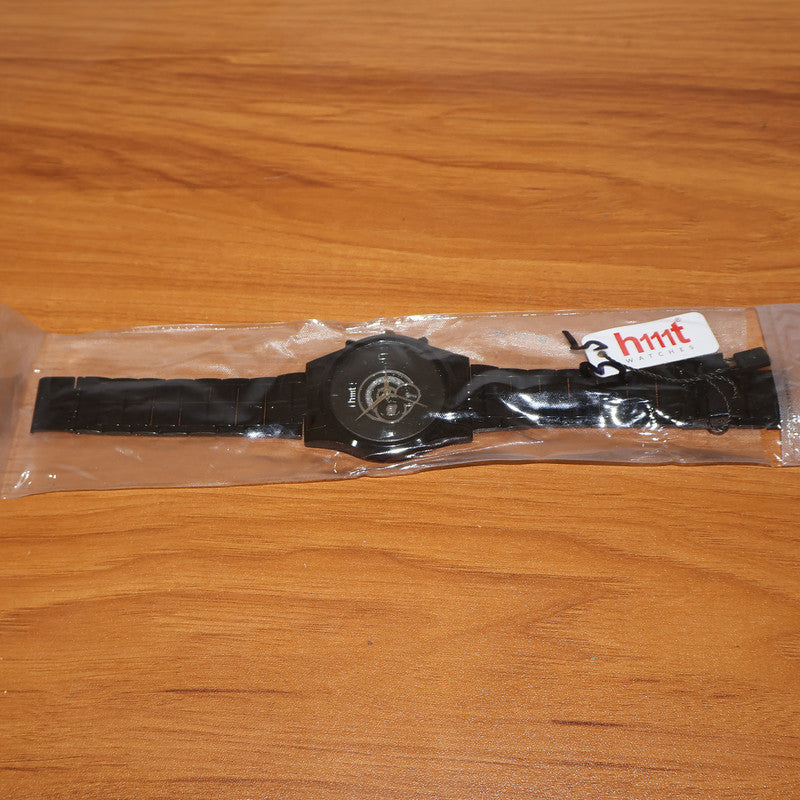 Luxury Analog Wrist Watch with Black Metal Strap & Multi-Layer Skeleton Dial Design