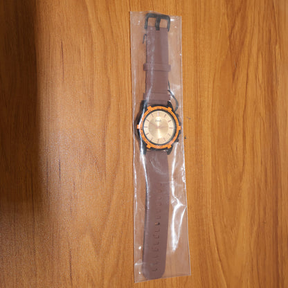 Sporty Analog Wrist Watch with Brown Silicone Strap & Tachymeter Bezel Design