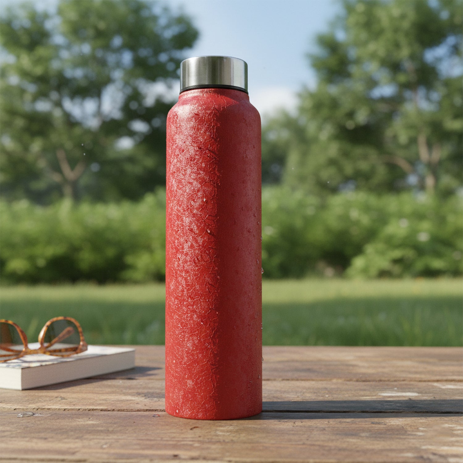 Classic cylindrical design water bottle in red