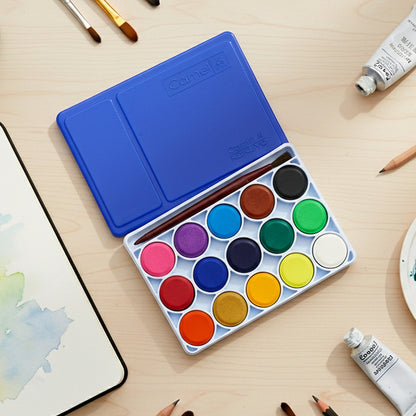 Camlin Students’ Water Colour Cakes – 18 Vibrant Shades with Brush (Bright Easy-Blend Colours)