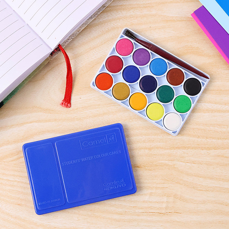 Camlin Students’ Water Colour Cakes – 18 Vibrant Shades with Brush (Bright Easy-Blend Colours)