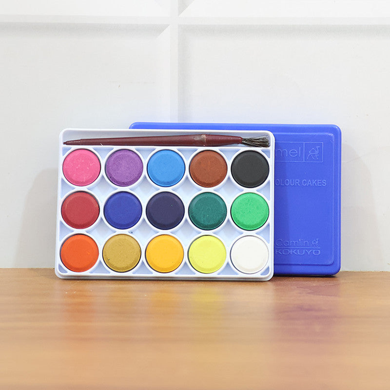 Camlin Students’ Water Colour Cakes – 18 Vibrant Shades with Brush (Bright Easy-Blend Colours)