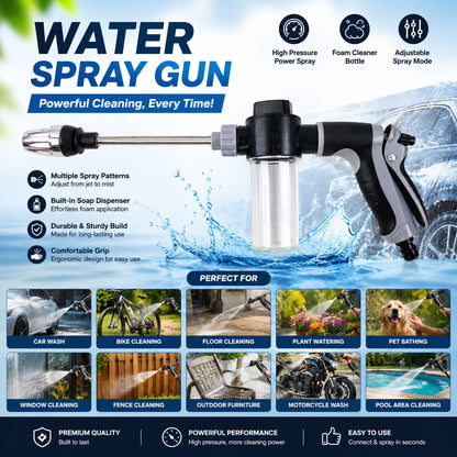 Heavy-duty pressure water gun with foam bottle for outdoor use