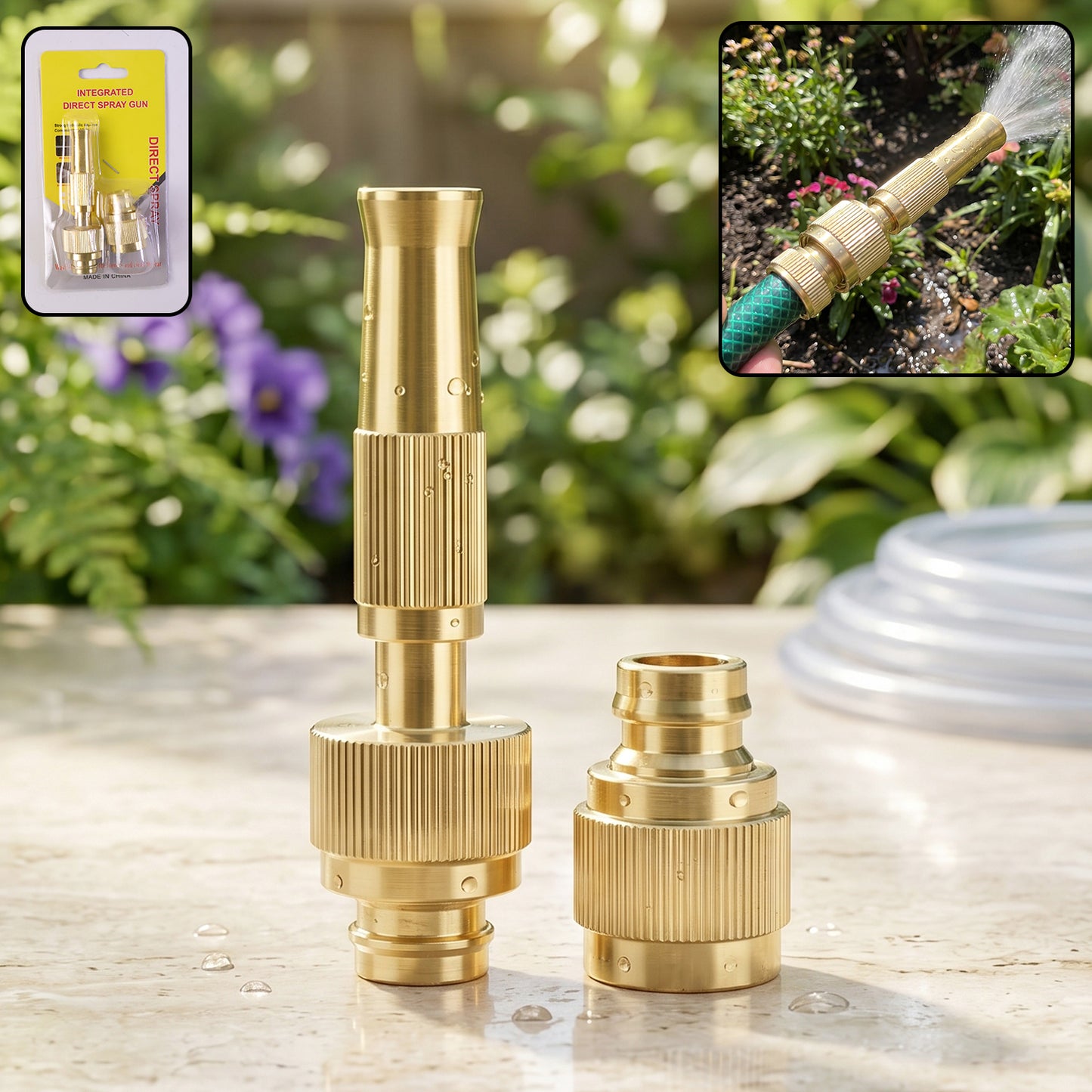 Brass garden hose water spray gun set