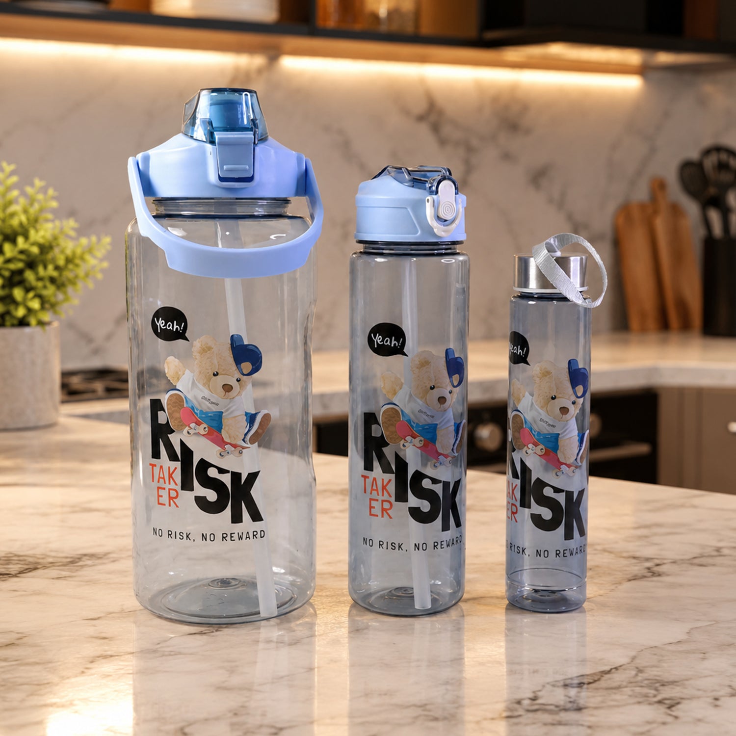 Water Bottle Set of 3 for Travel with Leak Proof Lids (3 Pc)