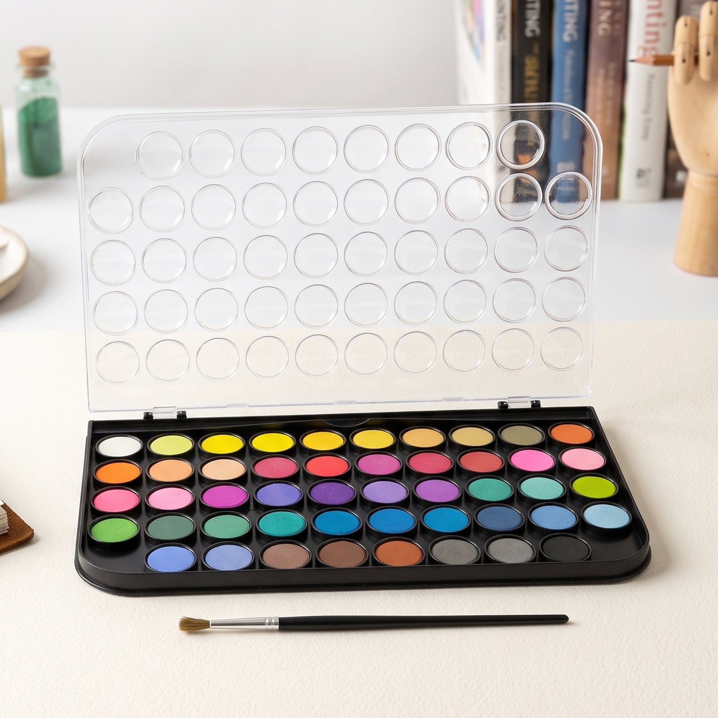 48 Color Solid Watercolor Palette Set with Brush for Art Painting (1 Set)
