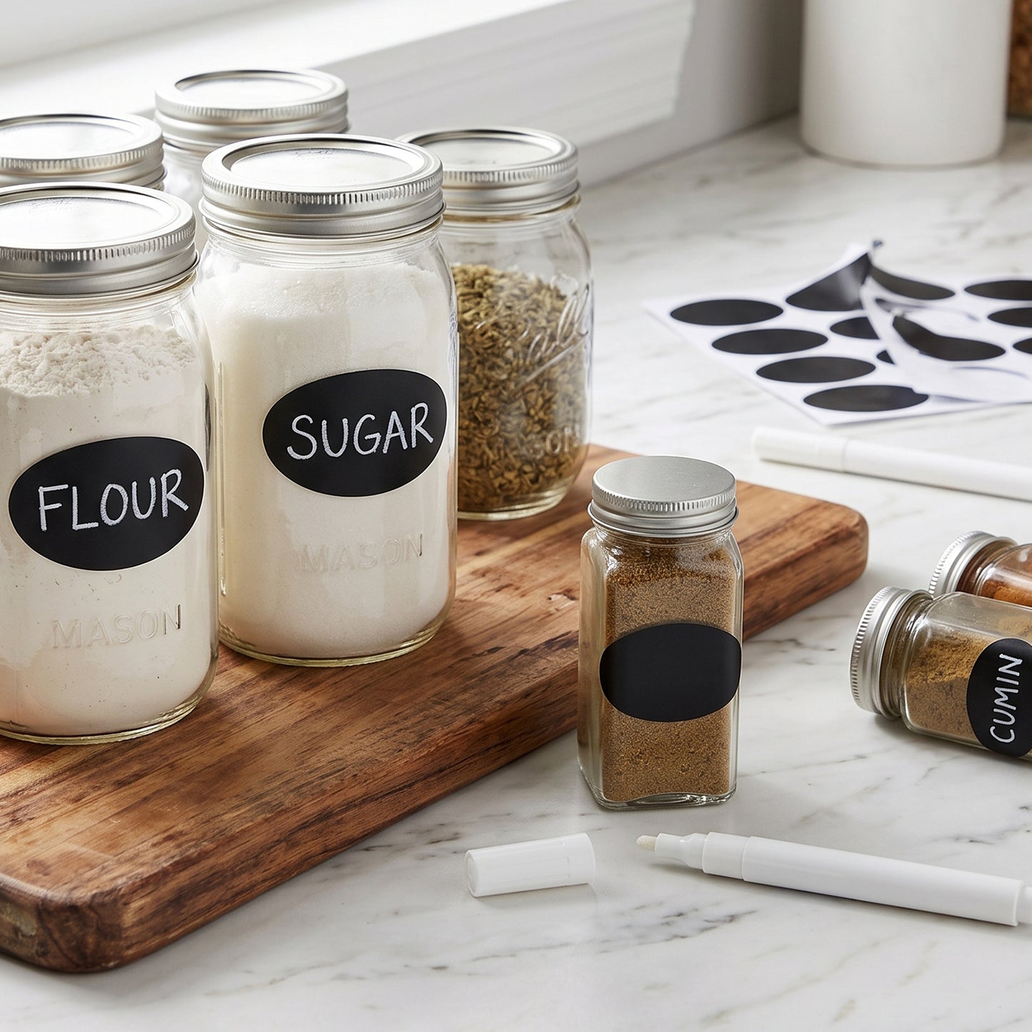 Oval Chalkboard Sticker Labels with Marker Pen, Reusable Jar Labels (1 Set)