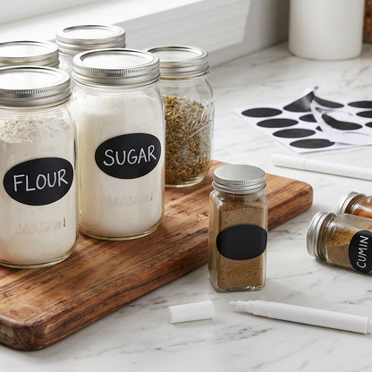 Oval Chalkboard Sticker Labels with Marker Pen, Reusable Jar Labels (1 Set)