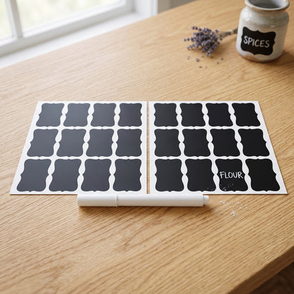 Fancy Shape Chalkboard Sticker Labels with Marker Pen, Jar Labels (1 Set)