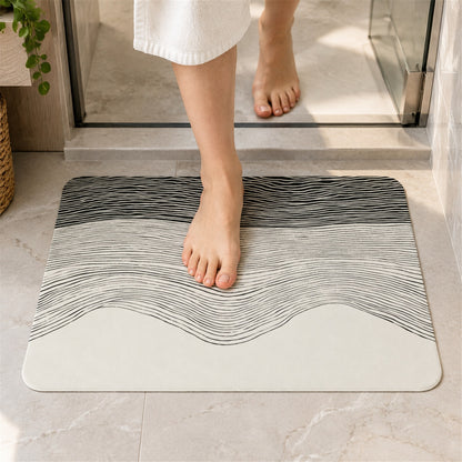 Absorbent Bathroom Mat, Abstract Wave Line Print Quick Dry Mat (1 Pc, 60x40 Cm)