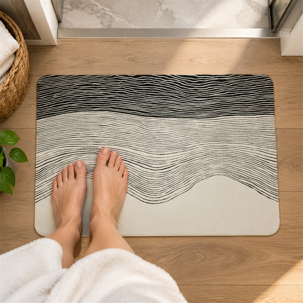 Absorbent Bathroom Mat, Abstract Wave Line Print Quick Dry Mat (1 Pc, 60x40 Cm)