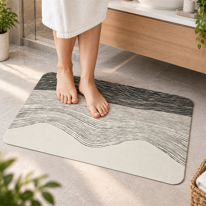Absorbent Bathroom Mat, Abstract Wave Line Print Quick Dry Mat (1 Pc, 60x40 Cm)