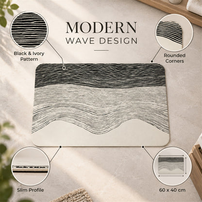Absorbent Bathroom Mat, Abstract Wave Line Print Quick Dry Mat (1 Pc, 60x40 Cm)