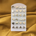 Silver Tone 12 Pairs Stud Earrings Combo Set with Heart Triangle Shape Designs