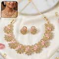 Soft Pink Plated Necklace & Earrings Set – Elegant Wedding Jewelry