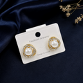 Golden Tone Open Circle Rhinestone Stud Earrings with Faux Pearl Center | Korean Style Elegant Studs for Women
