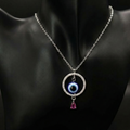 Silver plated Evil Eye Circle Pendant Necklace with Pink Teardrop For women and girls
