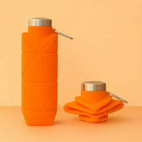 Orange Collapsible Silicone Water Bottle 600ml Leakproof Travel