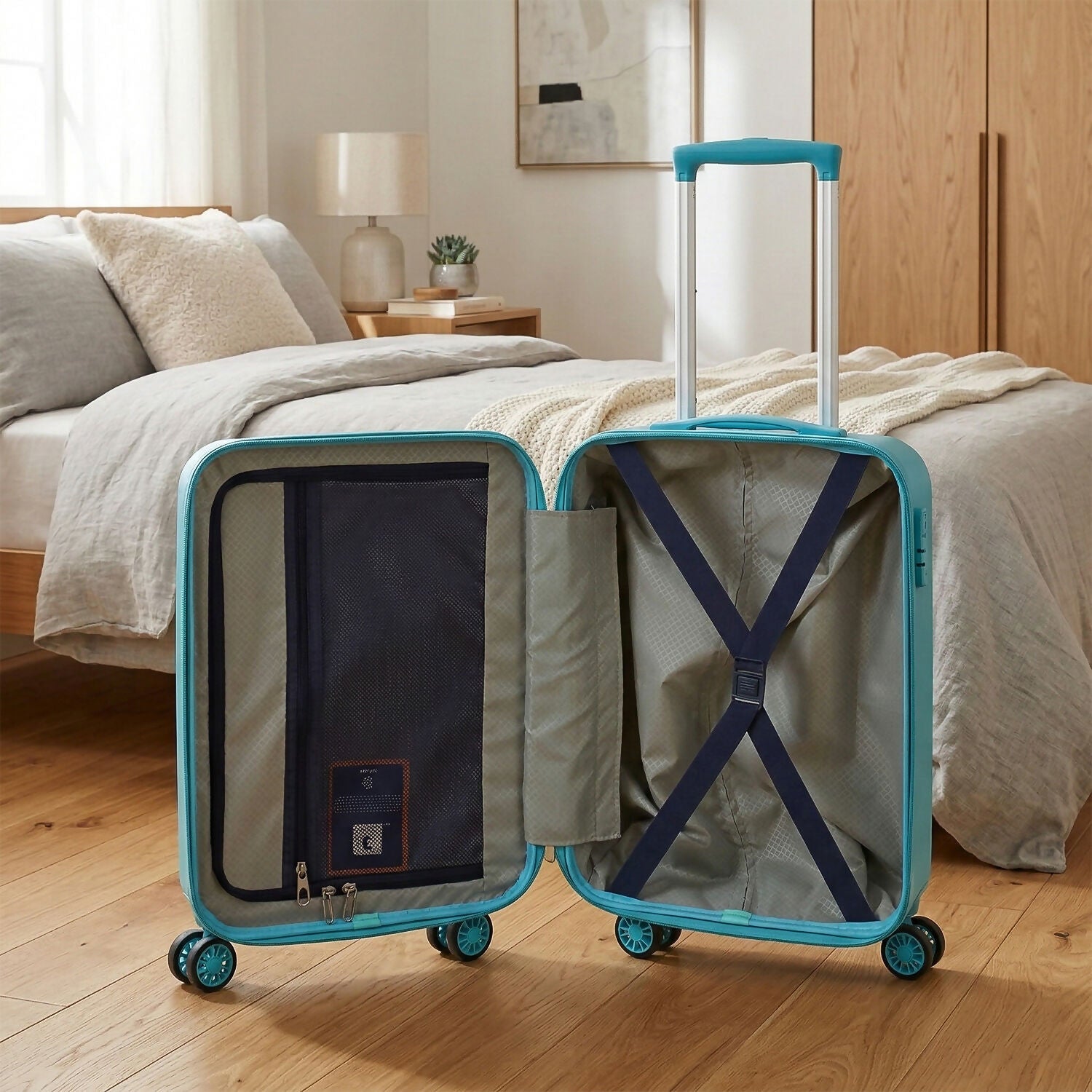 Back view of kids trolley bag showing handle details