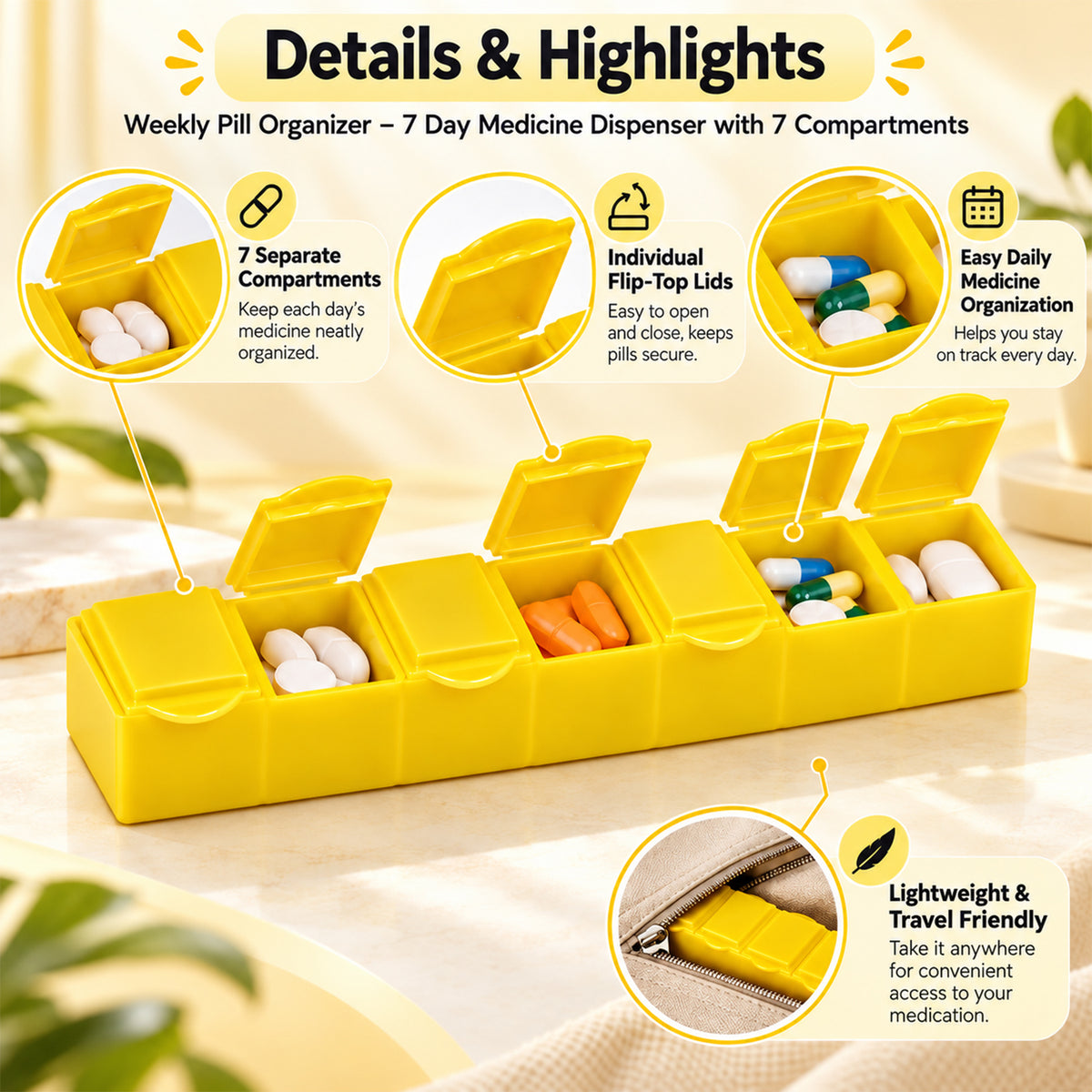 Weekly Pill Organizer – 7 Day Medicine Dispenser with 7 Compartments | Deodap