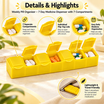 Weekly Pill Organizer – 7 Day Medicine Dispenser with 7 Compartments | Deodap