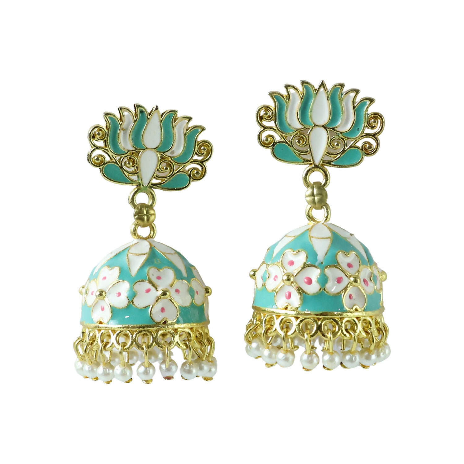 Sea Pista Lotus Jhumka Earrings golden lotus design