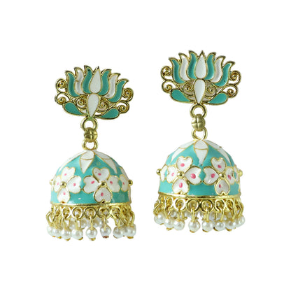 Sea Pista Lotus Jhumka Earrings golden lotus design