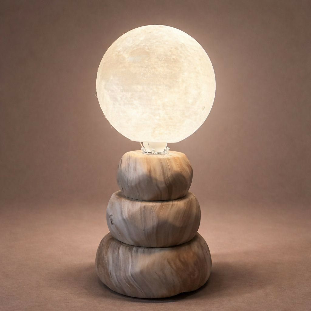 Stone textured base of decorative moon light lamp