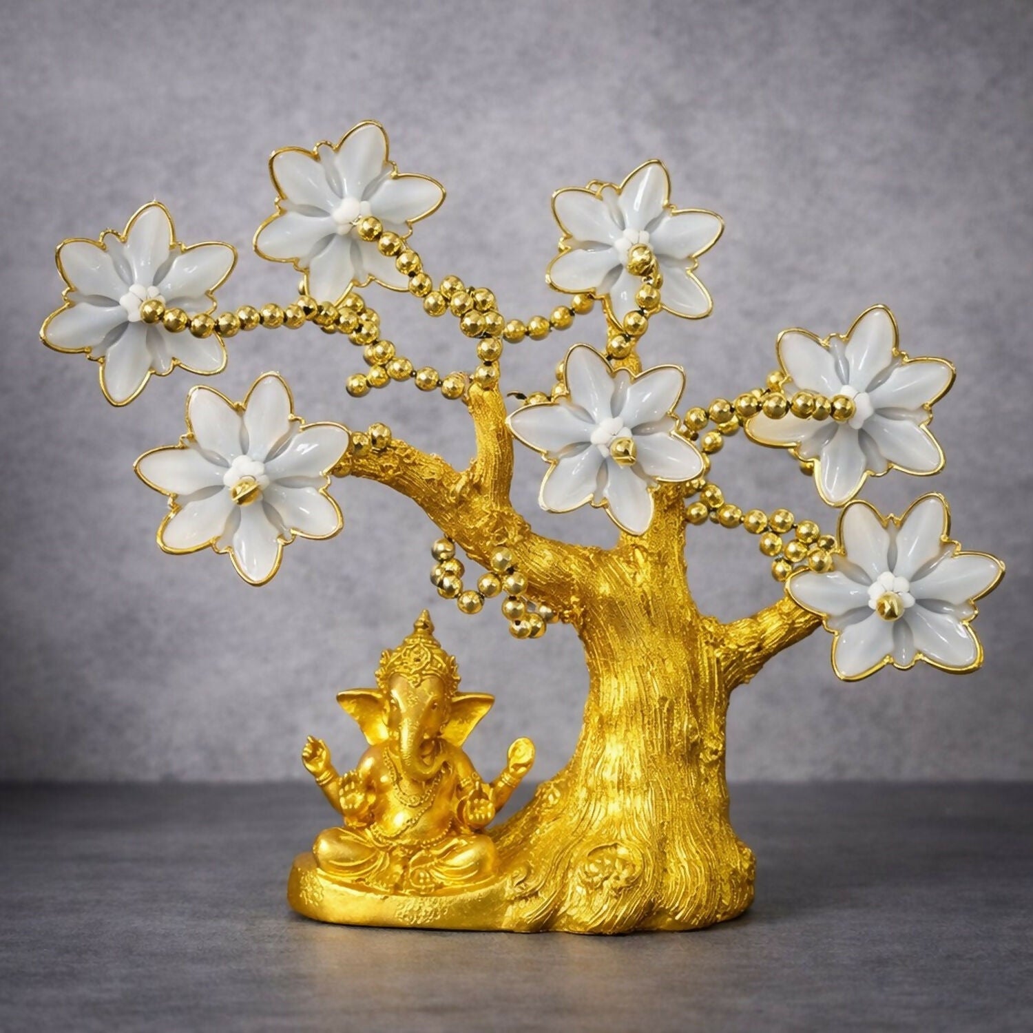 Golden Ganesh Tree with Evil Eye | Decorative Showpiece for Home & Office