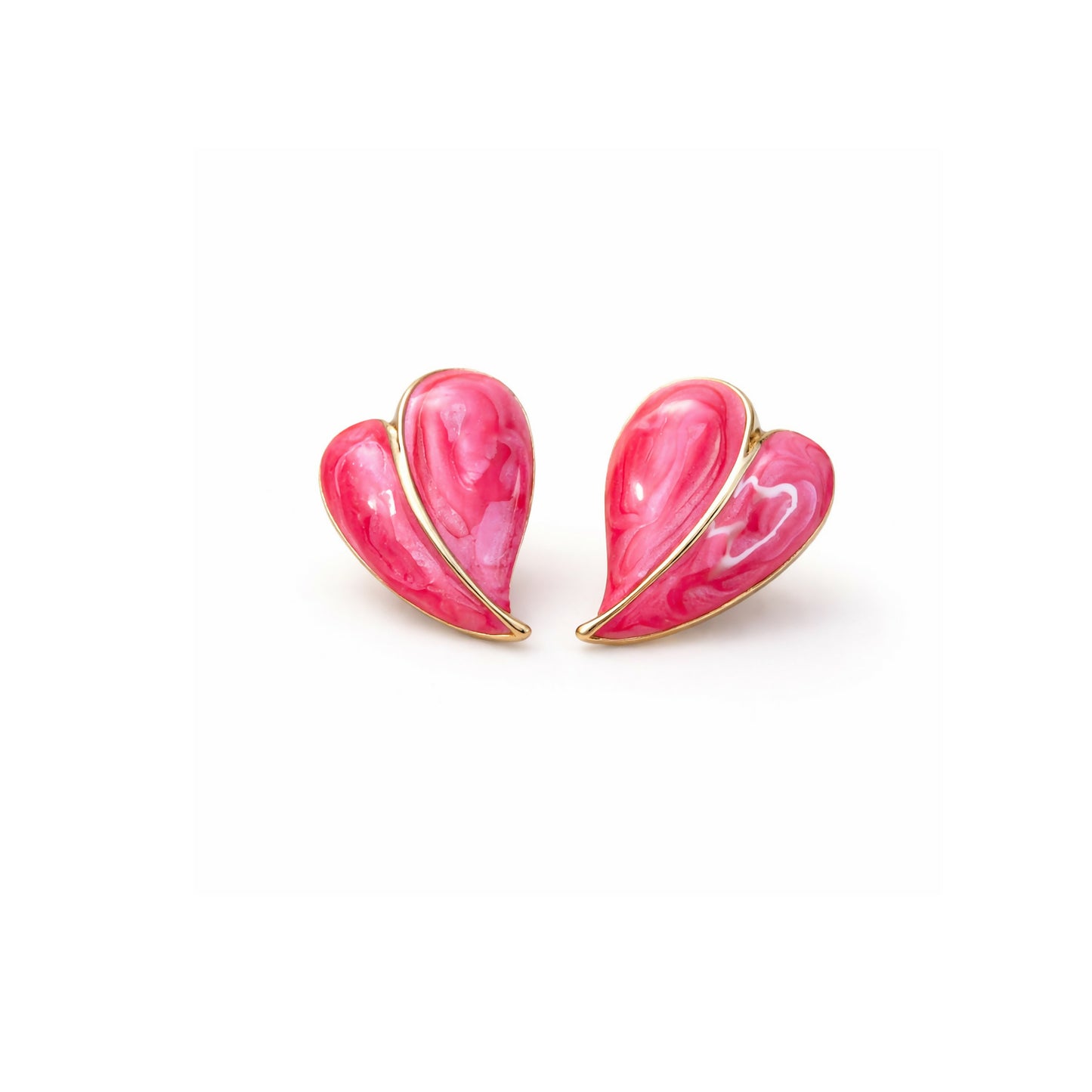 Pair of glossy red leaf earrings with gold outline