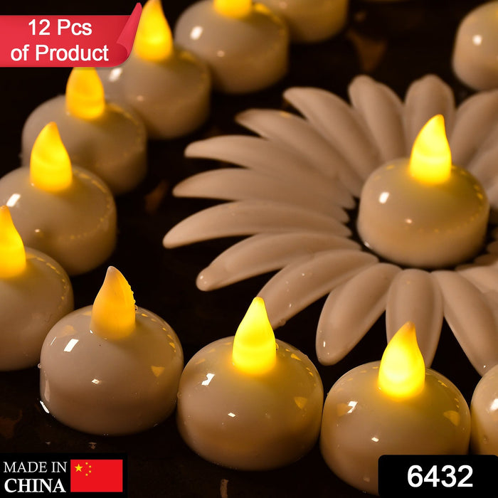 6432 Set of 12 Flameless Floating Candles Battery Operated Tea Lights Tealight Candle - Decorative, Wedding.( Diya , Divo , Diva , Deepak , Jyoti ,)