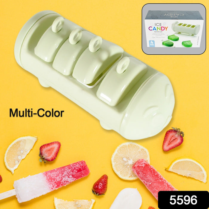 CARTOON SHAPE MOLD ICE CANDY, POPSICLE MOLD ICE, PLASTIC ICE CANDY MAKER KULFI MAKER MOLDS SET WITH 4 CUPS (1 PC / MULTICOLOR)