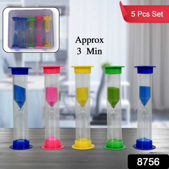 8756 Sand Timer Plastic Hourglass, Sand Glass Toy Sand Clock for Kitchen, Office, School and Brushing Teeth for Bathroom Timer Clock Children Hourglass Sand glass Toothbrush Household Sand Clock (3 Min Approx / 5 pc)