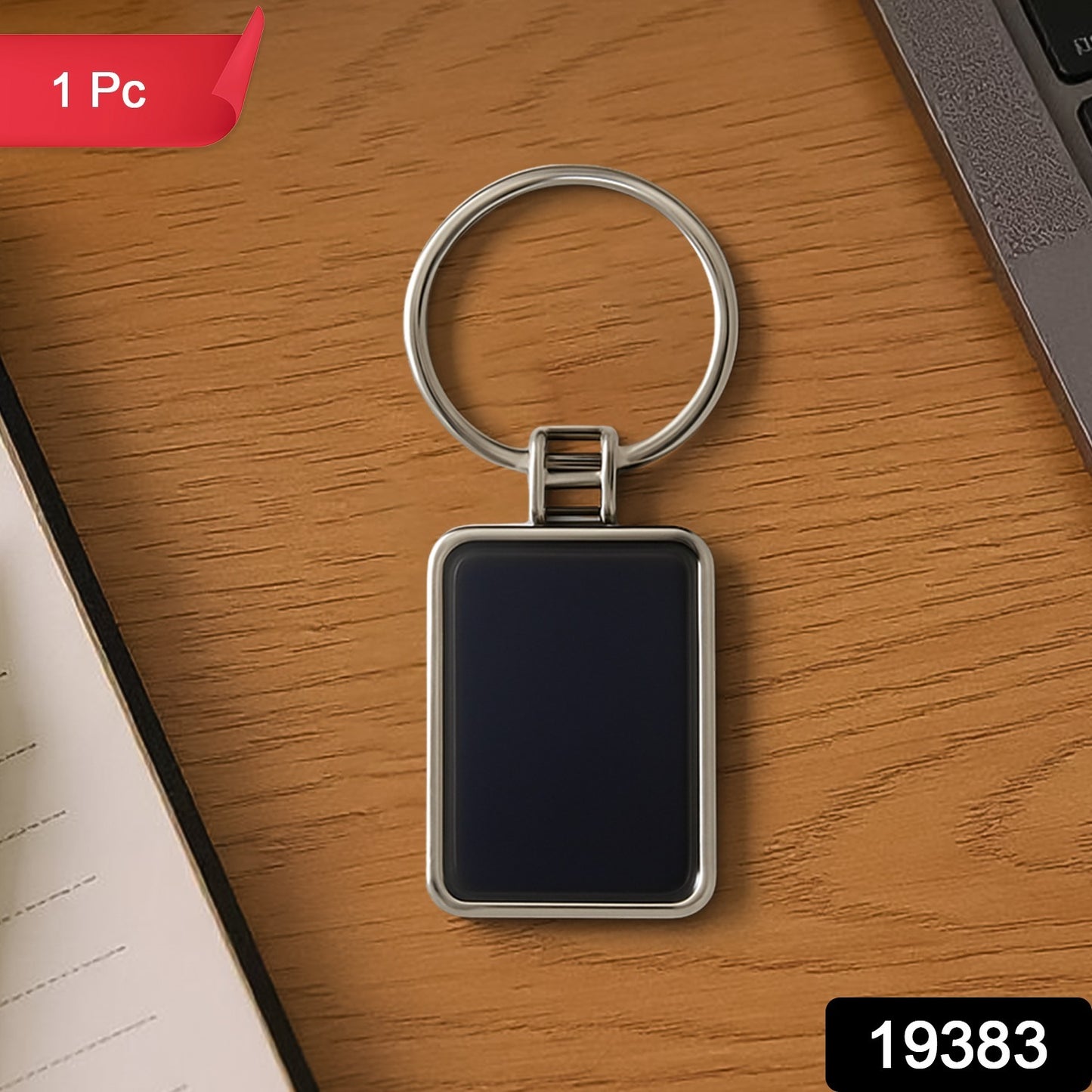 Metro Stripe Executive Black & Silver Keychain