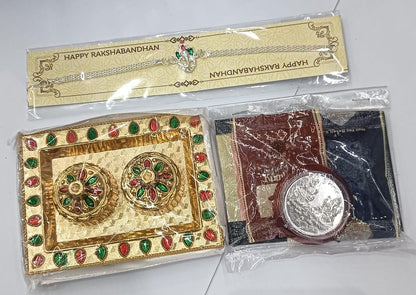 Complete spiritual Rakhi combo with Ganesh bracelet and sweets