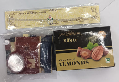 Bracelet Style Ganesh Rakhi Gift Box with Chocolates, Roli Chawal ,Silver Coin& Greeting Card, Rakhi Gift Combo