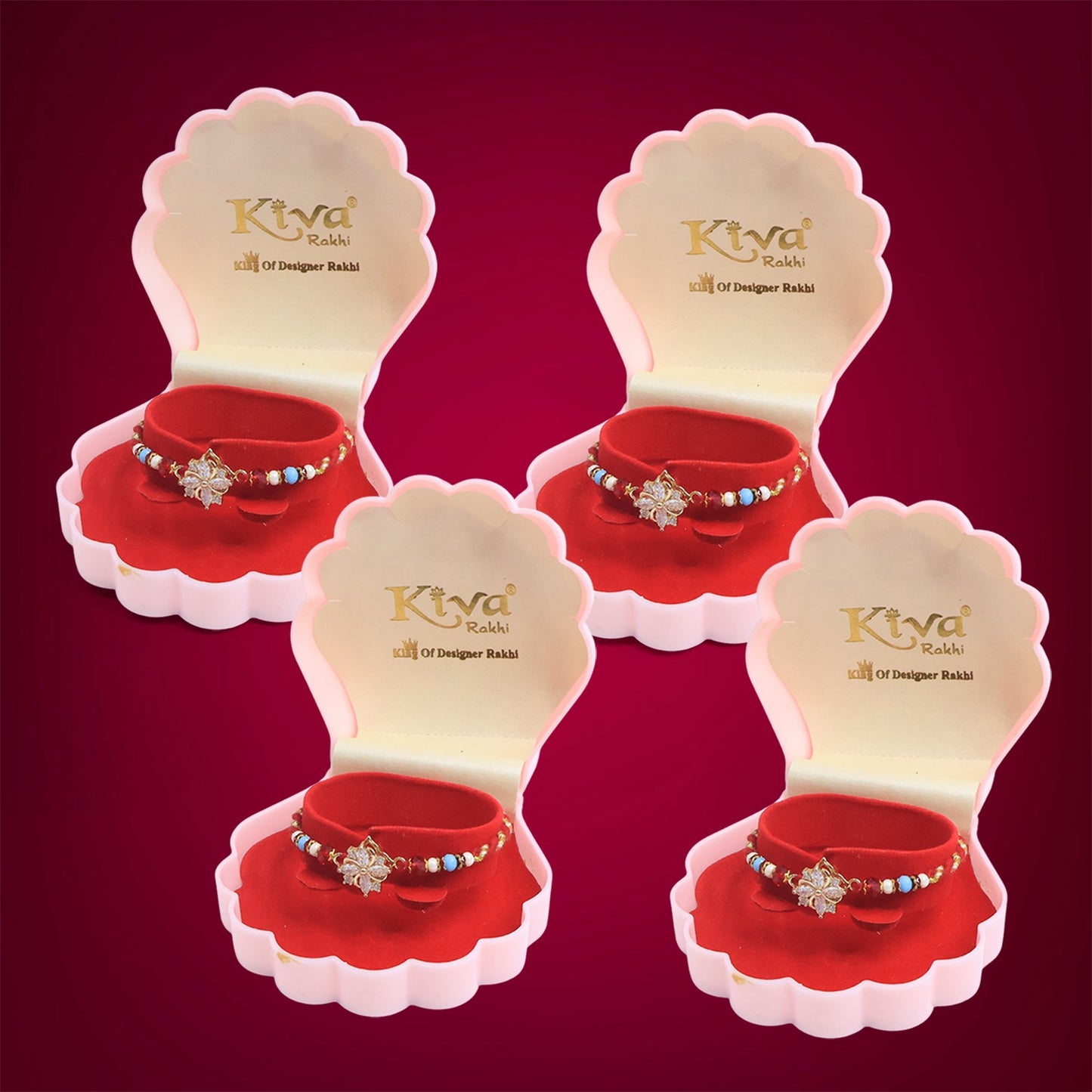 Graceful Floral Diamond Rakhi Set – Pack of 4 Rakhi  & Premium Gift Box